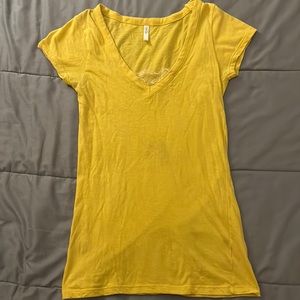 Cute Yellow V-Neck T-Shirt With Lace~
